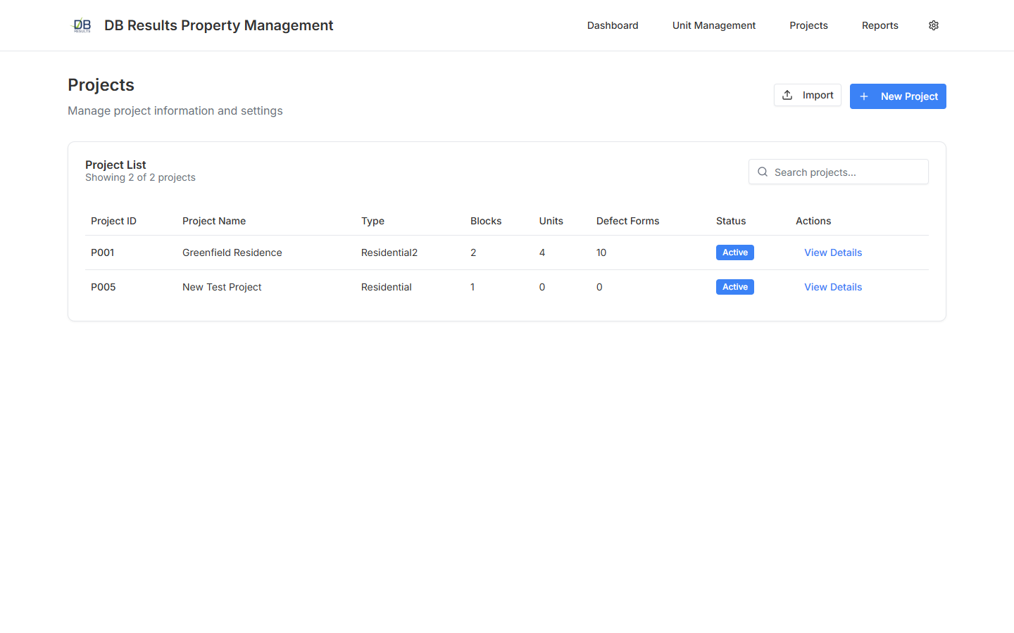 Projects list
