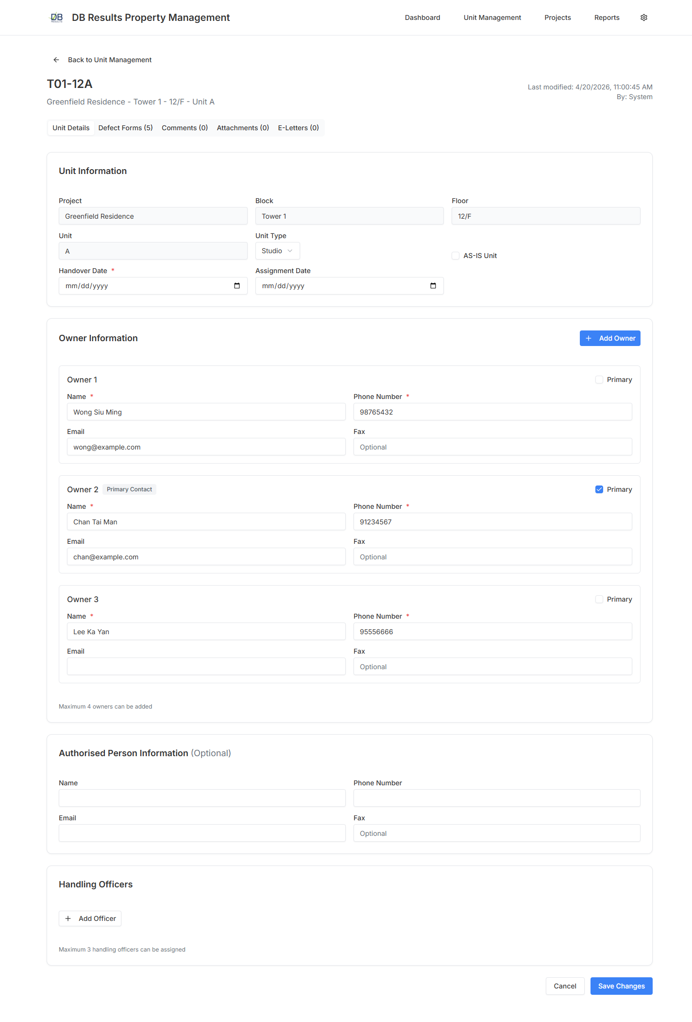 Unit detail page